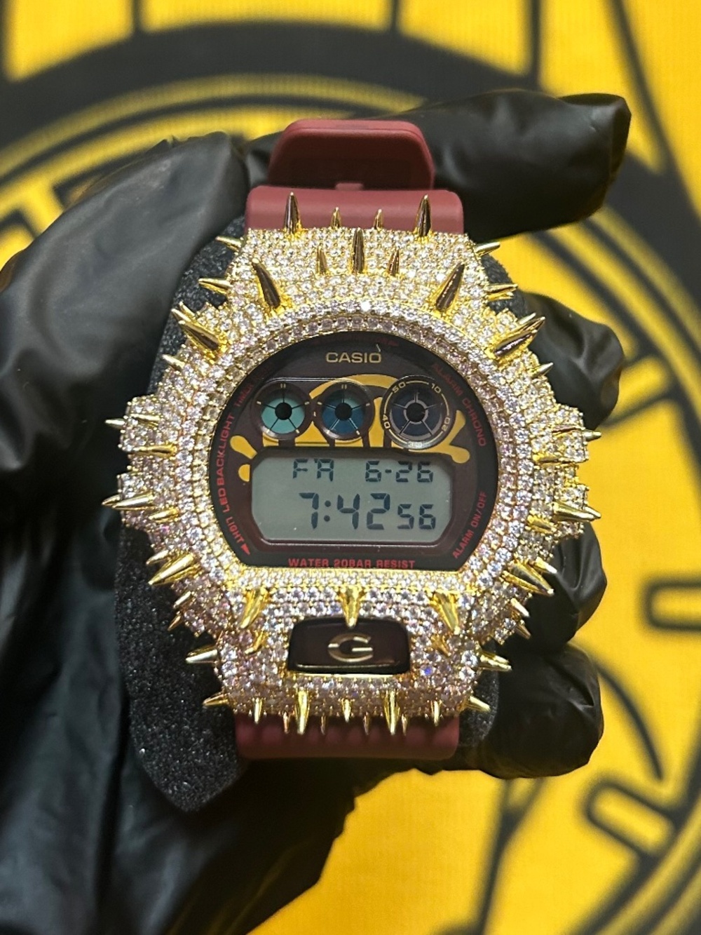 Custom Casio Vintage Gold Spiked Iced Out Watch | Rhinestone Crystal
